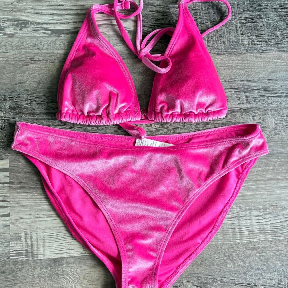 Juicy Couture Women's Pink Velvet Bikini Swimsuit 2 Piece Size Large New
